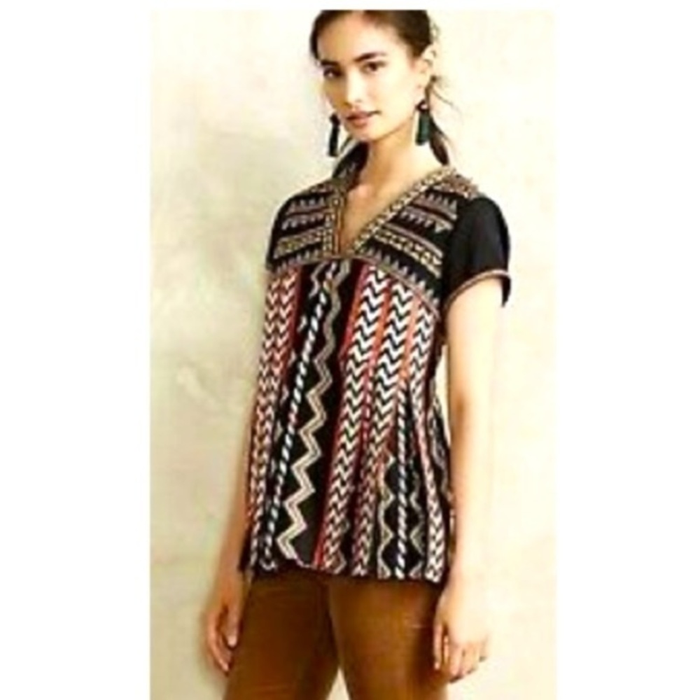 Ranna Gill Chevron Embroidered Blouse 2 NWOT